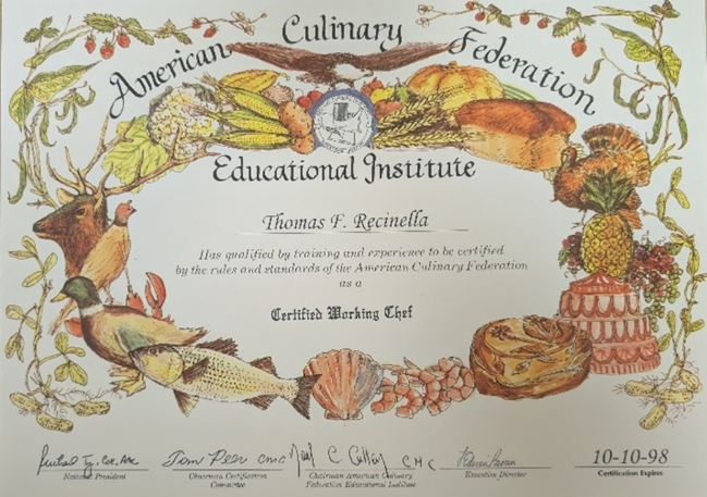 Certified Working Chef certificate