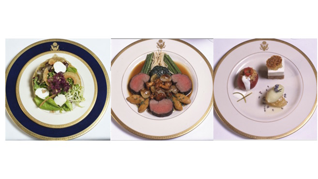 A collage of different plates of food.