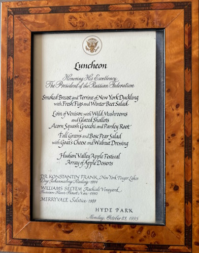 A menu in a frame.